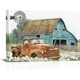 thumbnail image 1 of Farmhouse Decor Wall Art Pictures- Old Barn Windmill Teal Car Canvas Arts Rustic Country Landscape Painting Picture Wall Decor Framed (Teal blue), 1 of 1