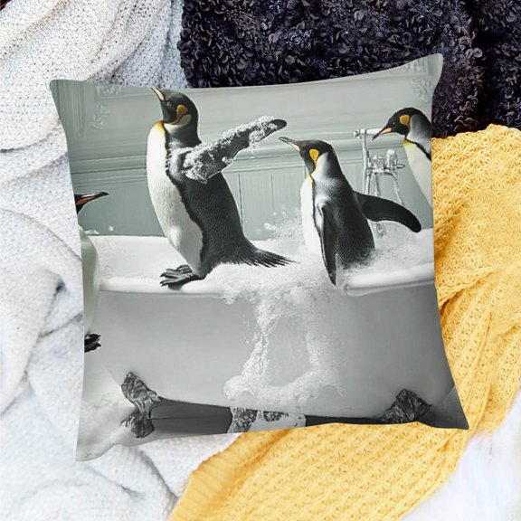 Farmhouse Decor penguins bathtub bathroom Decor Indoor Decoration for Home Sofa Couch Linen 100%