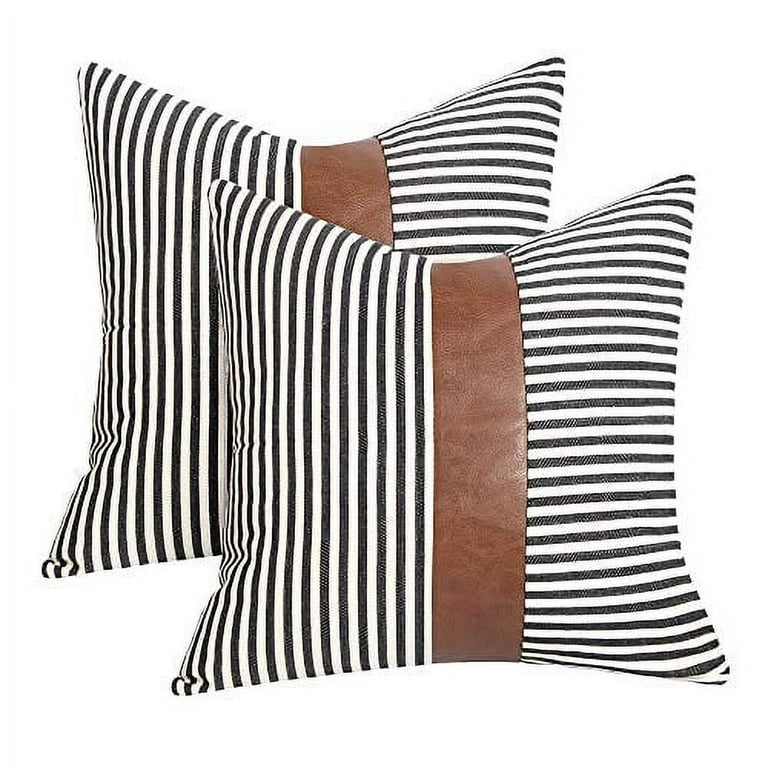 Textured Throw Pillow Covers Set of 2 (18x18 inch, Cream/Black