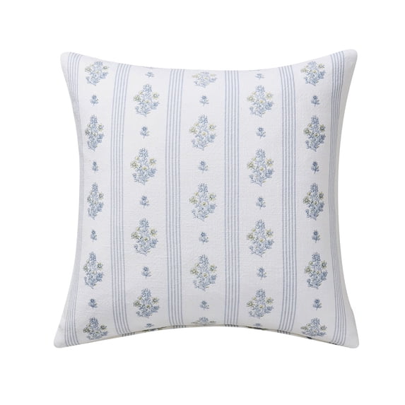 Farmhouse Decorative Throw Pillow with Insert, 18x18 Inch Floral Striped Cushion Cover, Botanical Design Soft Square Accent Pillow for Couch Bed Living Room, Rustic Home Decor