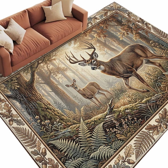 Farmhouse Deer Area Rug 5x8 Washable Rug Non Slip Vintage Cabin Animals Natural Forest Large Area Rug Soft Stainresistant Indoor Floor Carpet for Living Room Bedroom Home Office Dining Room Nursery