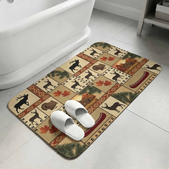 Farmhouse Deer Bathroom Rugs Non Slip Washable Bath Mat Absorbent Front Door Mat Boho Country Marble Leaves Barn Plaid Indoor Doormat for Kitchen Entryway Shower Decor Accessories 15.7"x23.6"