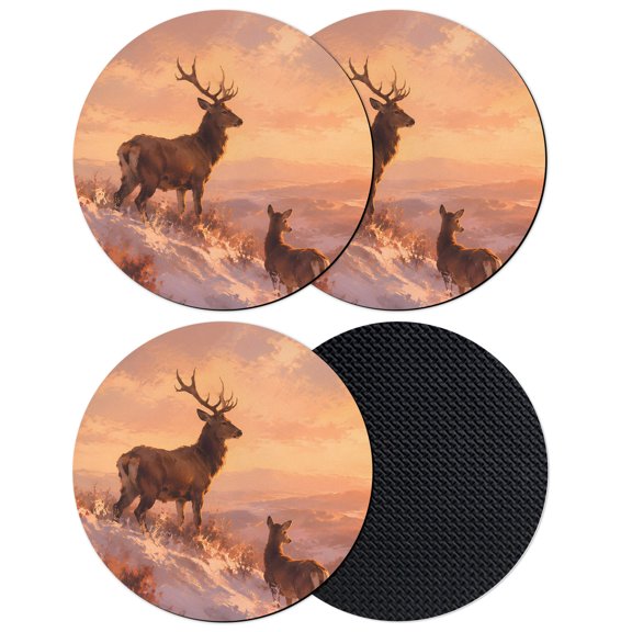 Farmhouse Deer Coasters Set of 4, Absorbent Coasters for Drinks, Country Natural Mountain Scenery Coaster for Desk Coffee Table Protection, Home Decor House Warming Gifts 4"