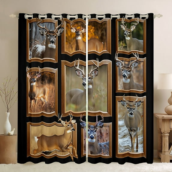 Farmhouse Deer Hunting Curtains Buffalo Plaid Lodge Bear Moose Deer 30%-50% Blackout Curtains,Rustic Cabin Wildlife Curtains & Drapes (42Wx84L)