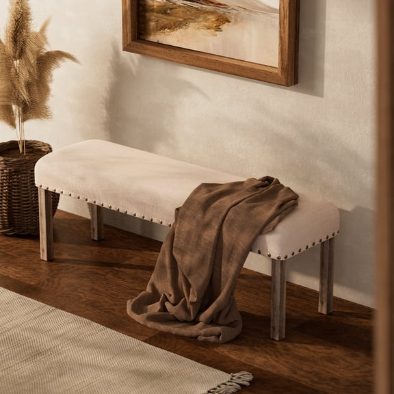 Farmhouse Dining Bench,18" Height Wooden Padded Seat for Kitchen Table Set, Uphlostered Bench for Bedroom Dining Room Living Room Entryway