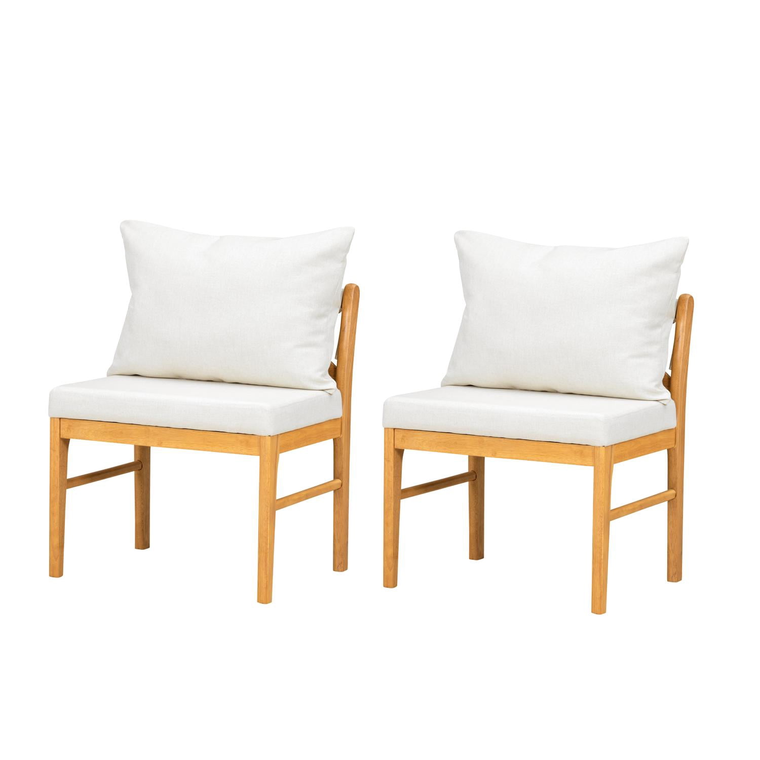 Farmhouse Dining Chair, Set of 2 with Rattan Backrest and Solid Wood Legs, Natural White Fabric Seat for Kitchen Dining Room Home