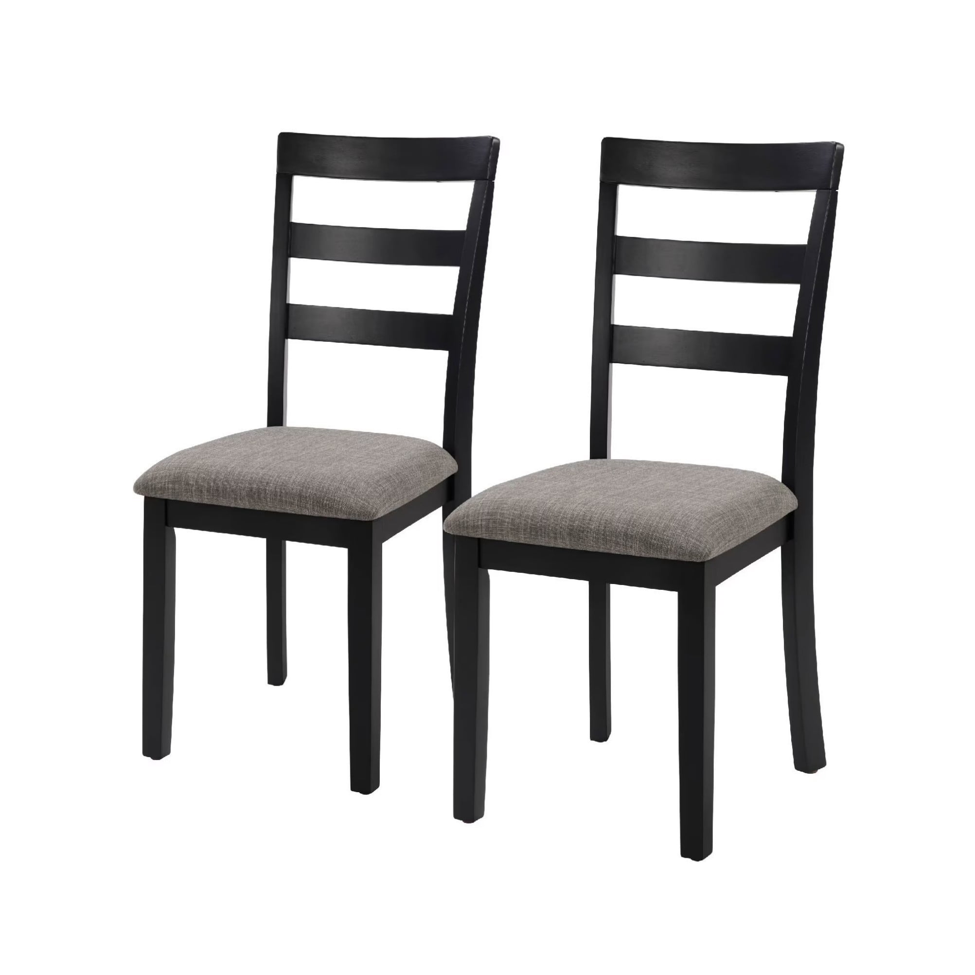 Farmhouse Dining Chairs Set of 2, Wooden Kitchen Chairs with High Ladder Back, Upholstered Fabric Seat, Solid Wood Legs, Non-Slip Foot Pads, 275 lbs Capacity for Dining Room, Kitchen, Black