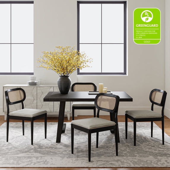 Tina's Home Farmhouse Dining Chair Set of 4 Rattan Side Chairs Wood Legs Removable Cushion Home Kitchen Restaurant Black