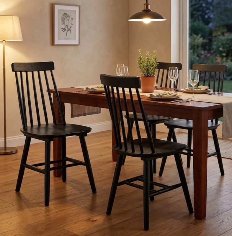 Farmhouse Dining Chairs Set of 4, Spindle Back Dining Chairs with Wood Legs, Solid Wooden Armless Dining Room Chair for Kitchen Room, Living Room