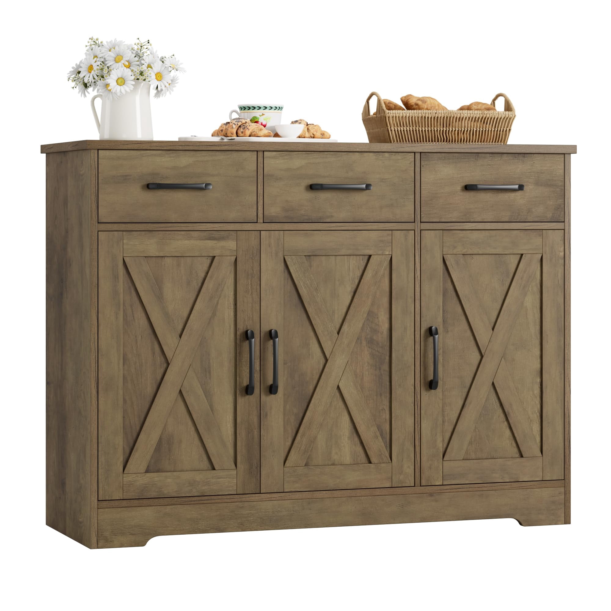 Farmhouse Dining Room Sideboard, Rustic Brown Storage Cabinet with Barn ...