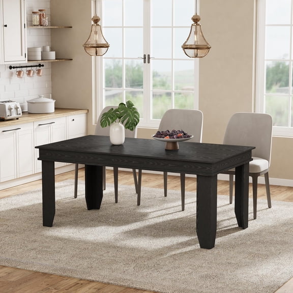 Farmhouse Dining Table for 4-6 People, 63 in Long Kitchen Tables with Wooden Sturdy Frame, 5 ft Large Rectangular Dinner Table for Dining Room, Kitchen,Black Non-extendable