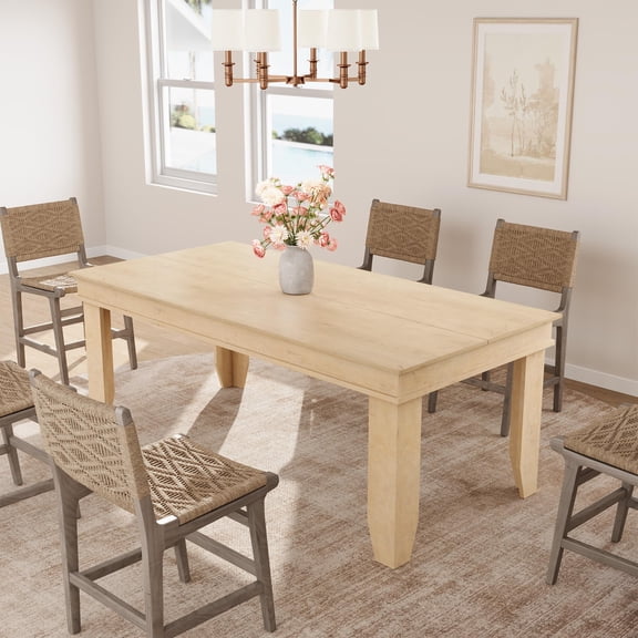 Farmhouse Dining Table for 4-6 People, 63 in Long Kitchen Tables with Wooden Sturdy Frame, 5 ft Large Rectangular Dinner Table for Dining Room, Kitchen, Natural, 63" Non-extendable