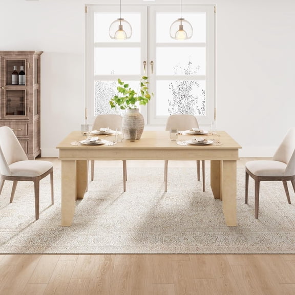 Farmhouse Dining Table for 4-6 Person, 63 in Long Kitchen Table with Wooden Sturdy Frame, Large Rectangular Work Table for Dining Room, Office, Natural