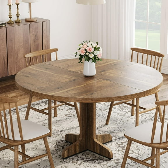 Farmhouse Dining Table,47 Inch Round Dining Table for 4-6 People,Rustic Round Dining Room Table,Wood Kitchen Table,Dinner Table with Wooden Tabletop and Legs for Dining Room Living Room(Only Table)