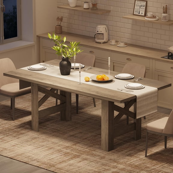 Farmhouse Dining Table for 6‑8, 70.87" Long Rectangular Heavy‑Duty Kitchen Table with Thick Tabletop & Sturdy Legs, Walnut Finish, Ideal for Large Families & Dinettes, Gray