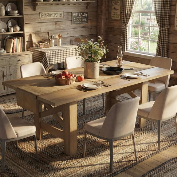 Farmhouse Dining Table for 6‑8, 70.87" Long Rectangular Heavy‑Duty Kitchen Table with Thick Tabletop & Sturdy Legs, Walnut Finish, Ideal for Large Families & Dinettes, Natural