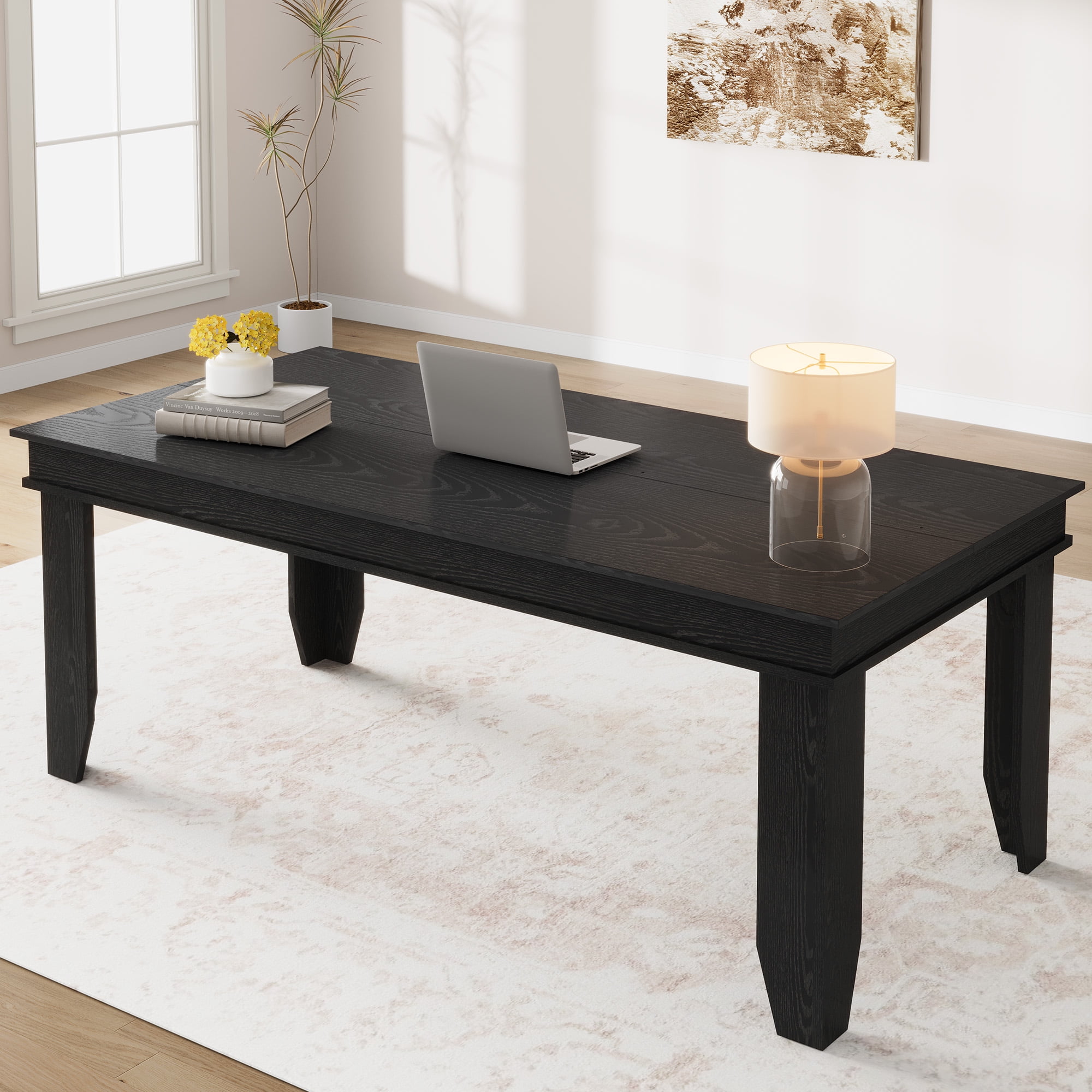 Farmhouse Dining Table for 6-8 People, 71" Long Black Kitchen Tables with Wooden Sturdy Frame, 6 ...