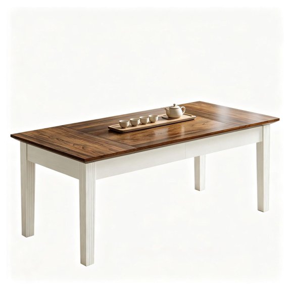 Farmhouse Dining Table 62 Inch Rectangular Kitchen Table for 4-6 People - Modern Two-Tone Design, Solid Wood Legs, Durable MDF Tabletop Rustic Brown & Cream White Rustic Brown & Cream White
