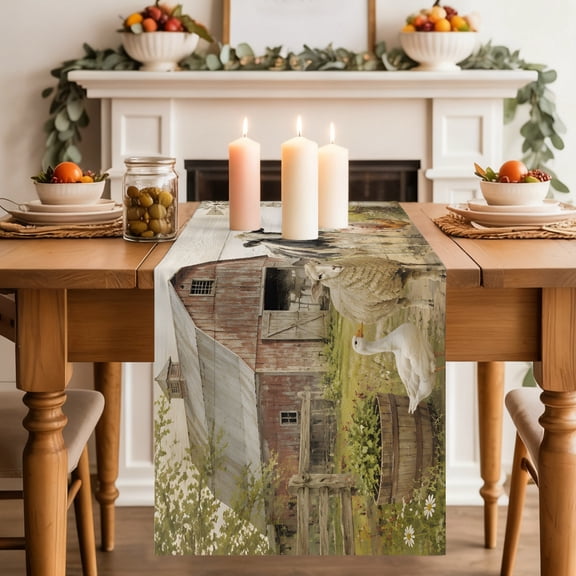 Farmhouse Dining Table Runner, Sheep Goose Cow Pig Barn Rustic Countryside Washable Table Runners Kitchen Coffee Table Center Decor for Home Party Holiday Wedding 13 x 72 Inches