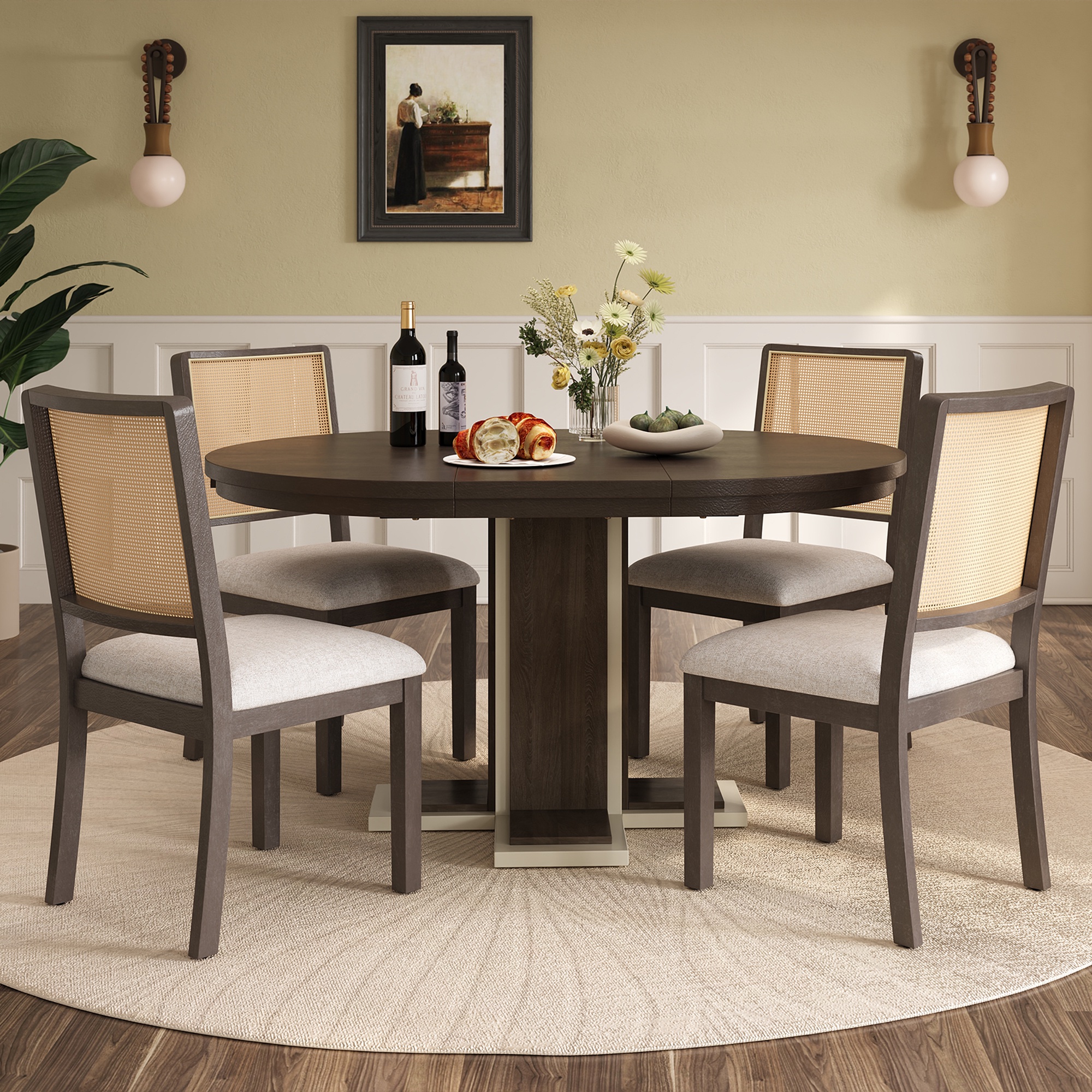 Farmhouse Dining Table Set for 4, FURNINEST Dining Room Set with ...