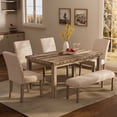 thumbnail image 1 of Farmhouse Dining Table Set for 6, Farmhouse Wooden Table & Upholstered Bench & 4 Dining Chairs, Kitchen Dining Set with Nailhead Accents, Rectangular Table Sets for 6 for Kitchen/Dining Room, 1 of 10