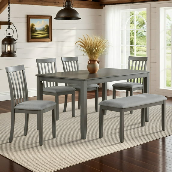 Farmhouse Dining Table Set for 6, Kitchen Table Set with 4 Chairs and 1 ...