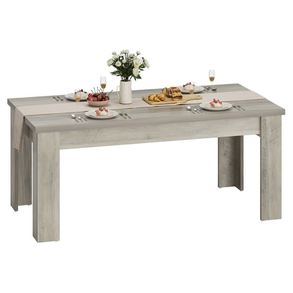 Farmhouse Dining Table for 4-6 People, Rectangular Wood Tabletop with Reinforced Sturdy Legs for Kitchen Dining Room Home - Grey