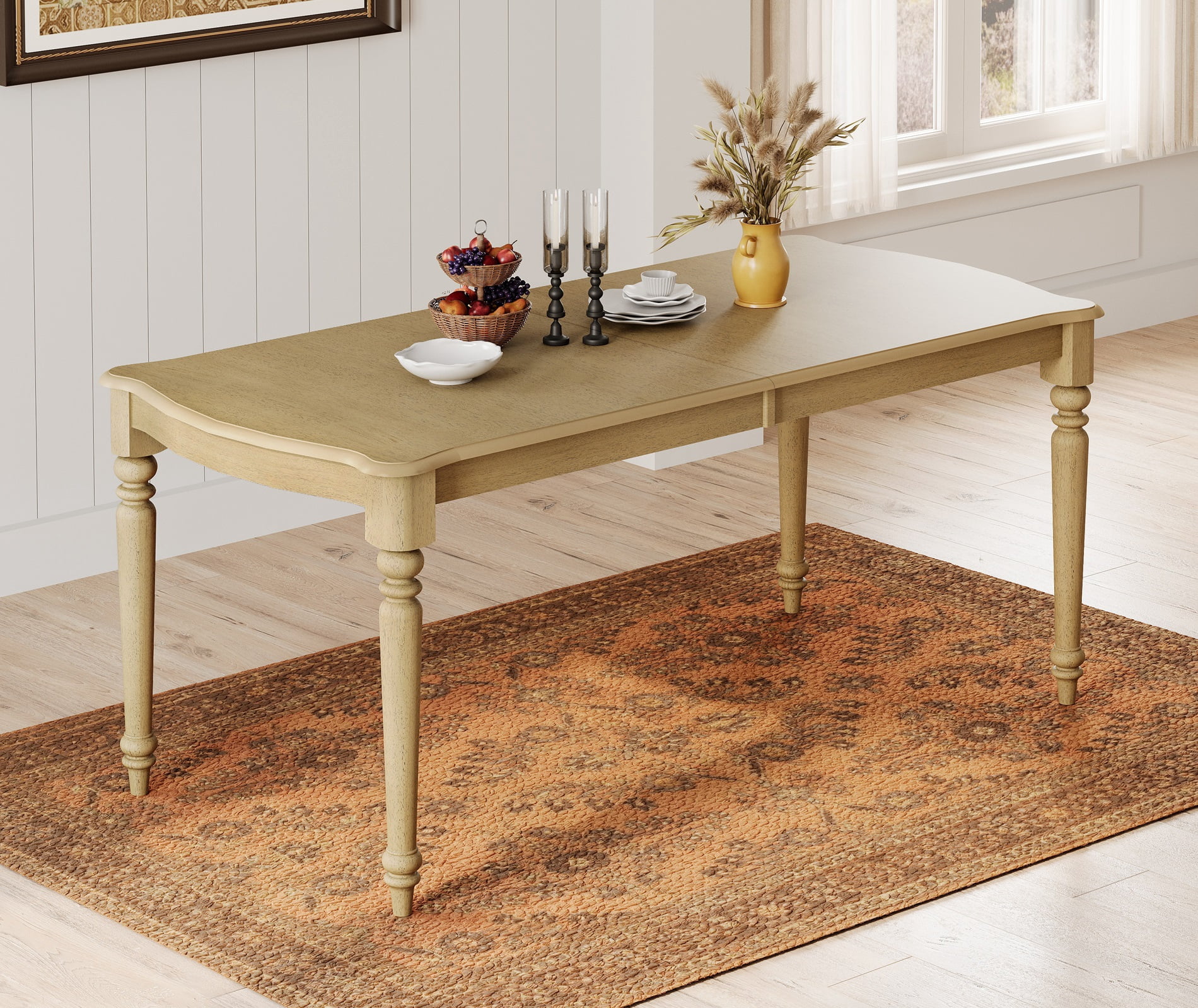 Farmhouse Dining Table for 6–8 People, Oak Dining Room Table with Solid Rubber Wood Legs for Kitchen