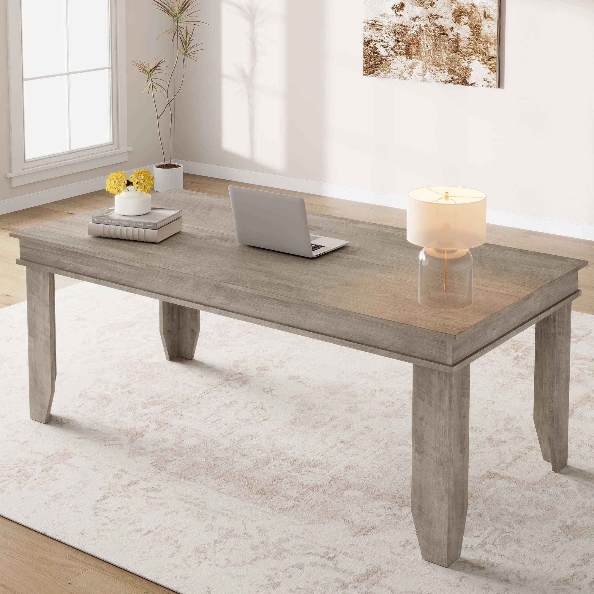Farmhouse Dining Table for 6-8 People, Versatile Modern Wooden Dinner Table Kitchen Table for Dining Room Conference Room