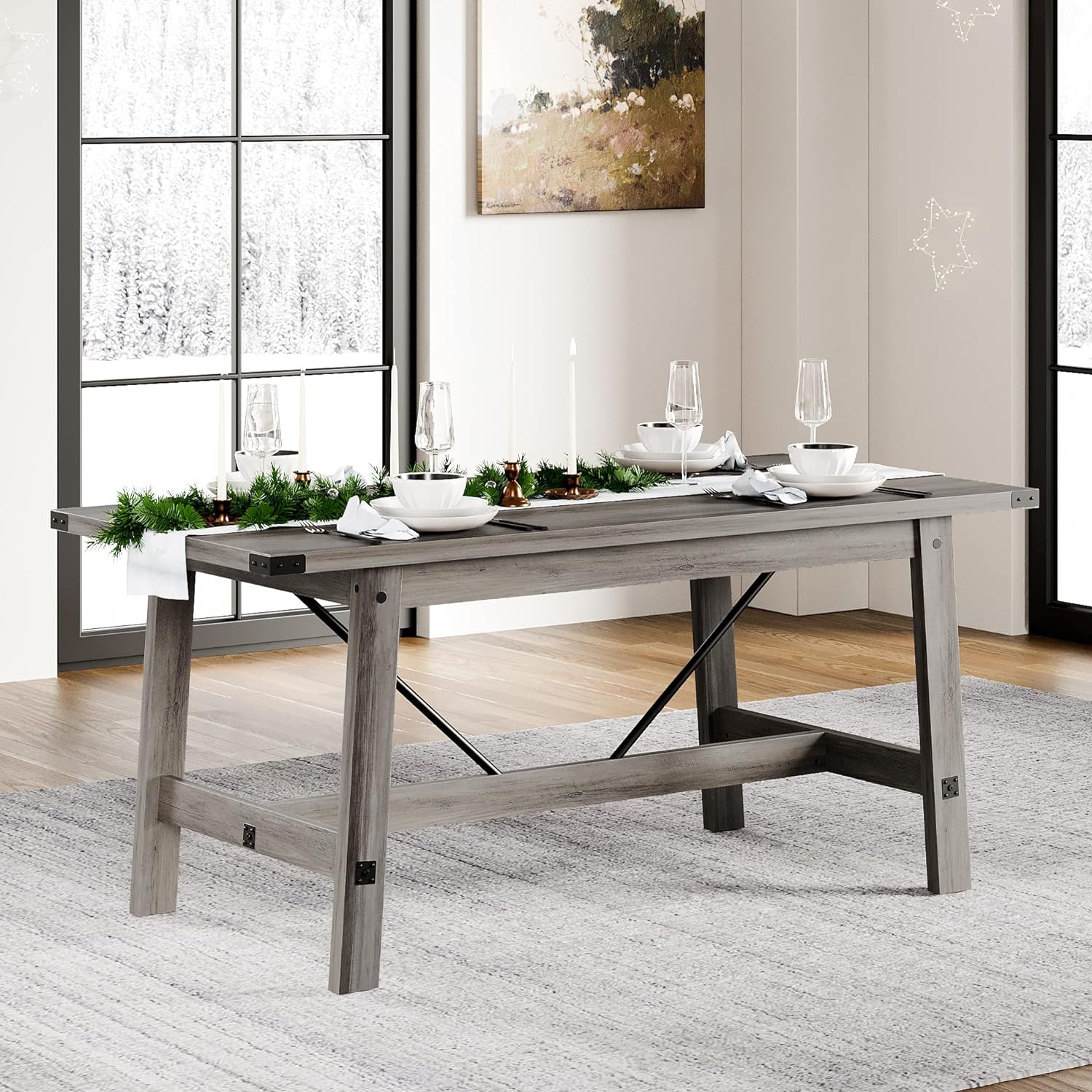 Wampat Modern 67.7 in Rectangle 6 Seats Dining Table, Grey