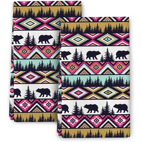 Farmhouse Dish Towels for Kitchen Drying, Vintage Country Cabin Kitchen Towels Set of 2,Absorbent Hand Towels Tea Towels for Bathroom Baking Cooking Mountain Gifts