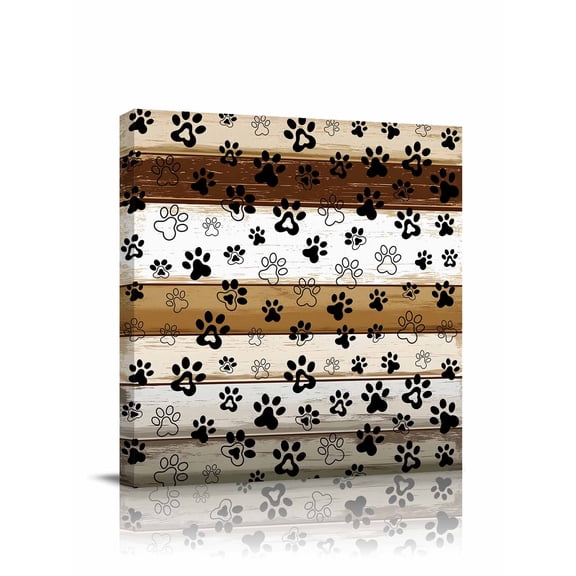 Farmhouse Dog Canvas Wall Art, Paw Vintage Brown Wooden Board Framed Wall Decor Modern Artwork Prints Painting for Living Room, Bedroom, Kitchen & Cafe Decor 8x8 Inch