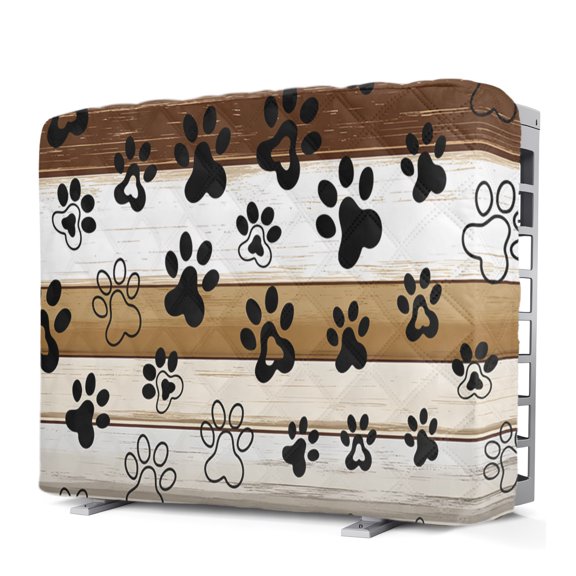Farmhouse Dog Indoor Window Air Conditioner Cover Paw Vintage Brown Wooden Board Double Insulation AC Covers for Inside Window Unit Waterproof AC Unit Covers for Winter 17"Lx13"Hx3.5"D