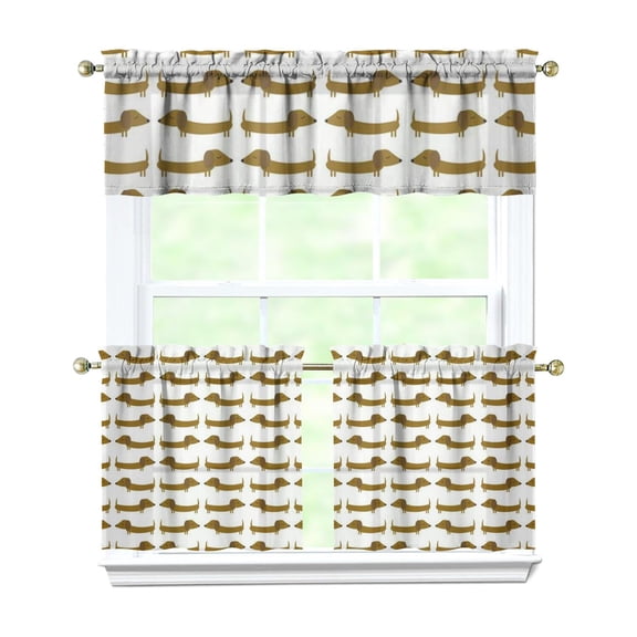 Farmhouse Dog Print Curtains Set of 3 - Artistic Puppy & Heart Design, Short Kitchen Curtains with Valance, Easy Installation