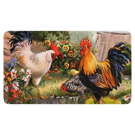 Farmhouse Door Mat - Rooster Chicken Doormat Indoor Outdoor Entrance Floor Mat Non Slip Welcome Mats for Front Door - 17x30 Inch