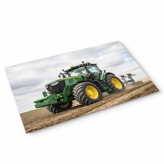 Farmhouse Door Mat Rustic Country Green Bulldozers Realistic Well Farmland Non Slip Absorbent Entrance Mat Washable Low Profile Indoor Doormat for Front Door Entryway Entry 16"x24"