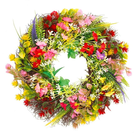 Summper Wreath Spring Wreath Floral Wreath for Front Docoration 17.71" Artificial Farmhouse Door Wreath for Wall Home Outdoor Porch Decor Design2