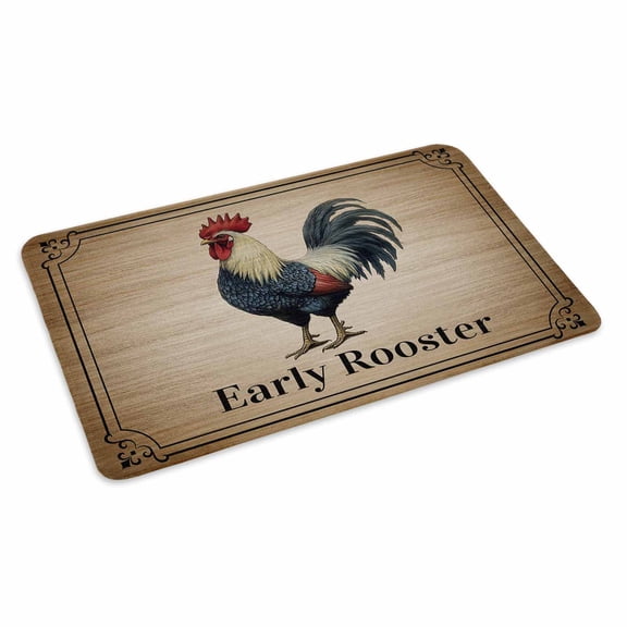 Farmhouse Doormat Early Rooster Animals Wood Grain Retro Border Non Slip Low Profile Rubber Door Mat Washable Absorbent Indoor Front Door Mat Entryway Rug Entrance Carpet 16x24 Inch
