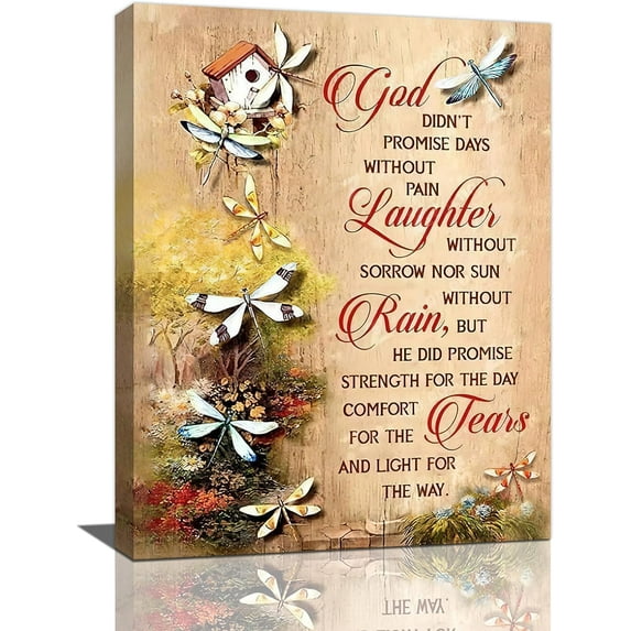 Farmhouse Dragonfly Wall Art Christian Religious Wall Decor Rustic Country Dragonfly Canvas Print Pictures Vintage Framed Artwork for Living Room Bedroom Kitchen 12"x16"
