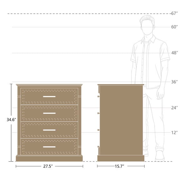Farmhouse Dresser 4 Drawer Tall Wooden Storage Cabinet Rustic Organizer for Bedroom Living Room