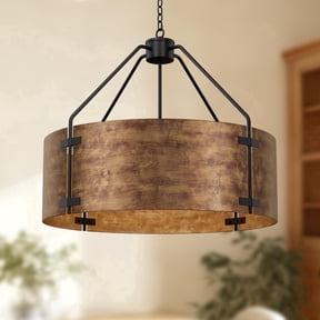 Kincubow 4-Light Farmhouse Drum Chandelier, 22 inch Rustic Industrial Pendant Light with Adjustable Chain for Dining Room and Kitchen Island