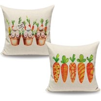 Farmhouse Easter Home Decor Pillow Covers 18x18 Set of 2, Spring Easter Bunny Carrot Decorative Throw Pillows 18 x 18, Vintage Easter Outdoor Porch Decor Pillows (without Pillow Inserts)