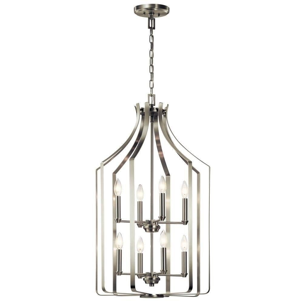Brushed Nickel 8-Light Cage Chandelier with Bronze Finish