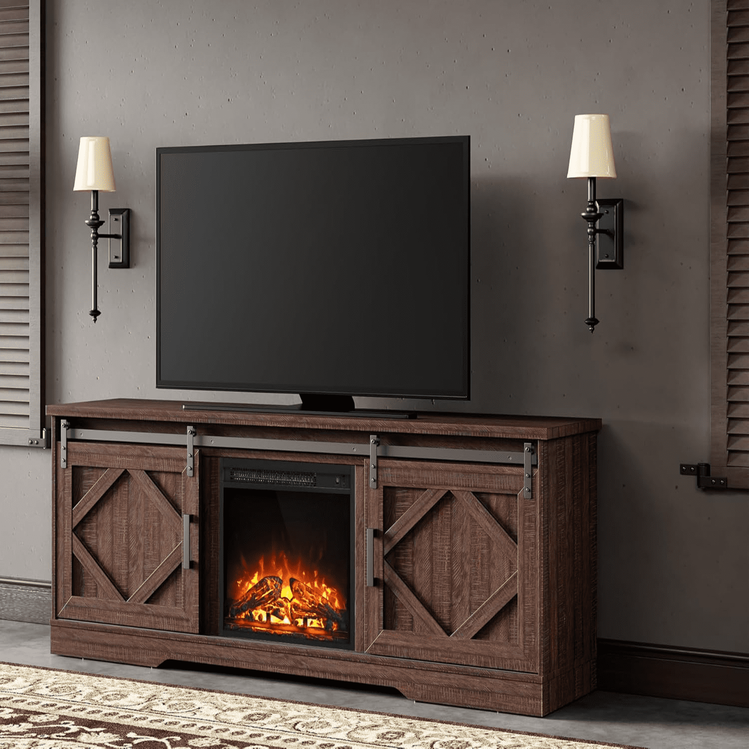 Farmhouse Electric Fireplace TV Stand for 75 Inch TV Rustic ...
