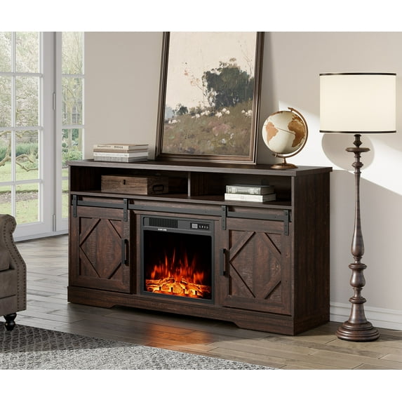 Farmhouse Electric Fireplace TV Stand for TV's up to 65 inch,Brown