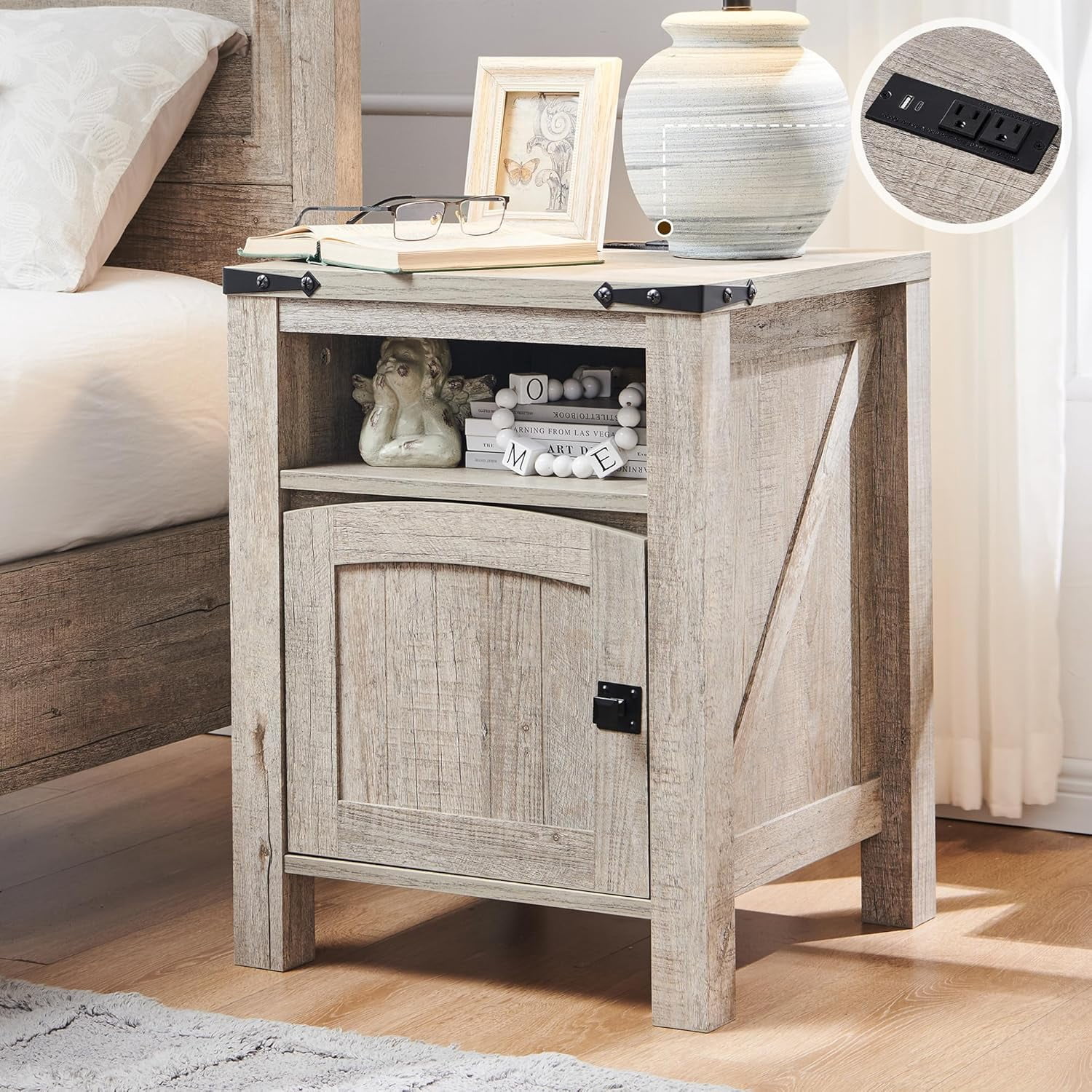 Rustic Nightstands Farmhouse End with Charging Station 18
