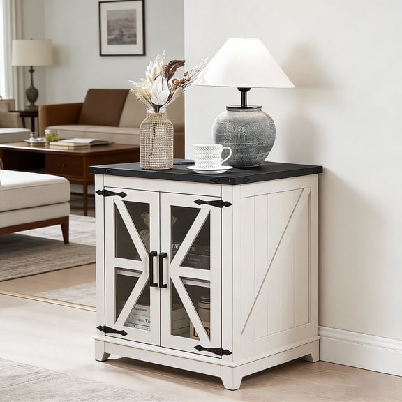 Joaxswe Side Table with Charging Station, Adult End Table with Storage & USB Ports, Small Wooden Nightstand for Living Room, Bedroom, White