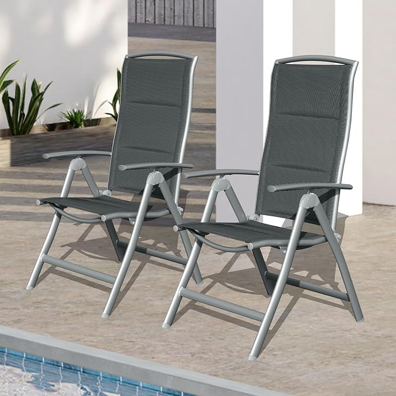 Patio Folding Chairs Set of 2, Aluminium Frame Outdoor Reclining Patio ...