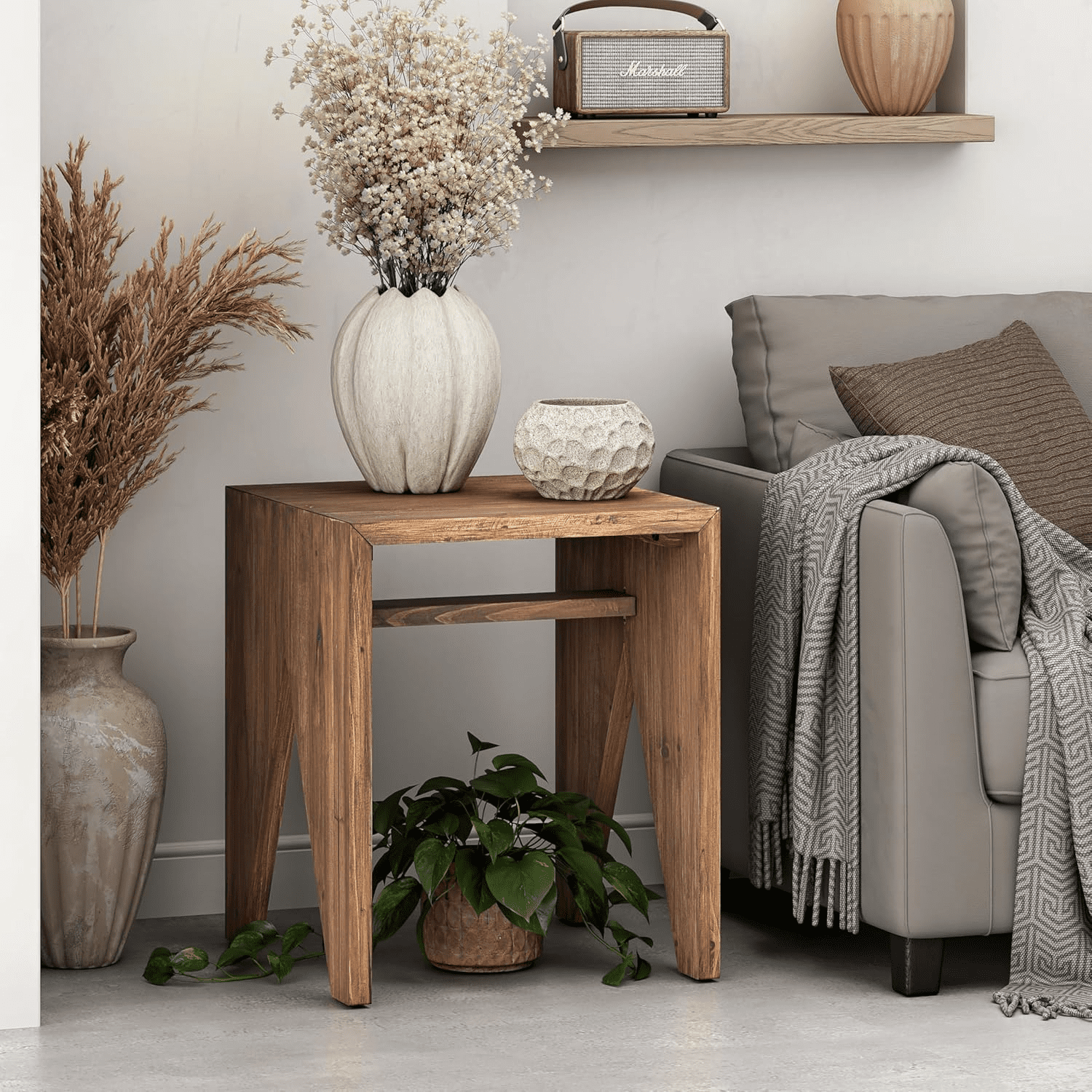Farmhouse End Table Minimalist Square Wood Side Table Large Rustic ...