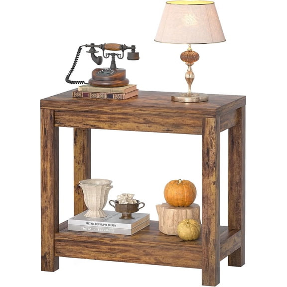 Farmhouse End Table, Narrow Side Table, Slim End Table with Storage Shelf, Small Console Table for Small Spaces, Rustic Nightstand Sofa Table for Living Room, Bedroom, 24", Rustic Brown